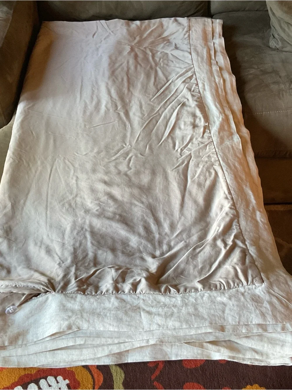 Pottery Barn Silky Tencel Lyocell Queen Duvet Cover Flax Linen Borders 3PCS